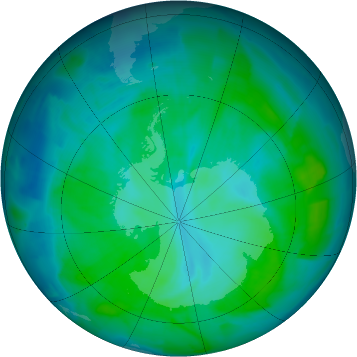 Antarctic ozone map for 07 January 2012
